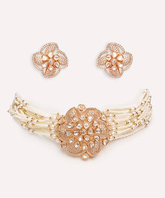 Gold plated kundan choker necklace set 4
