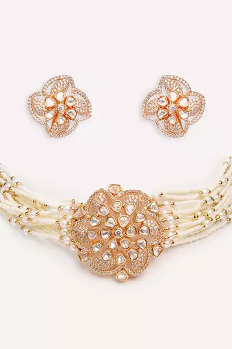 Gold plated kundan choker necklace set