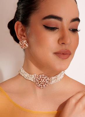 Gold plated kundan choker necklace set 1