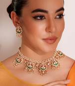 Gold plated  green stone kundan  necklace set