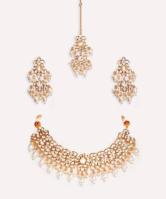 Gold plated kundan choker necklace set 4