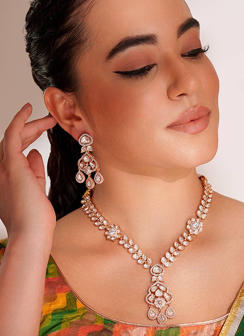 Gold plated kundan necklace set