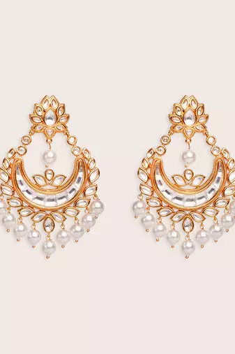 Gold plated kundan chandbali earrings