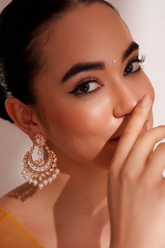 Gold plated kundan chandbali earrings
