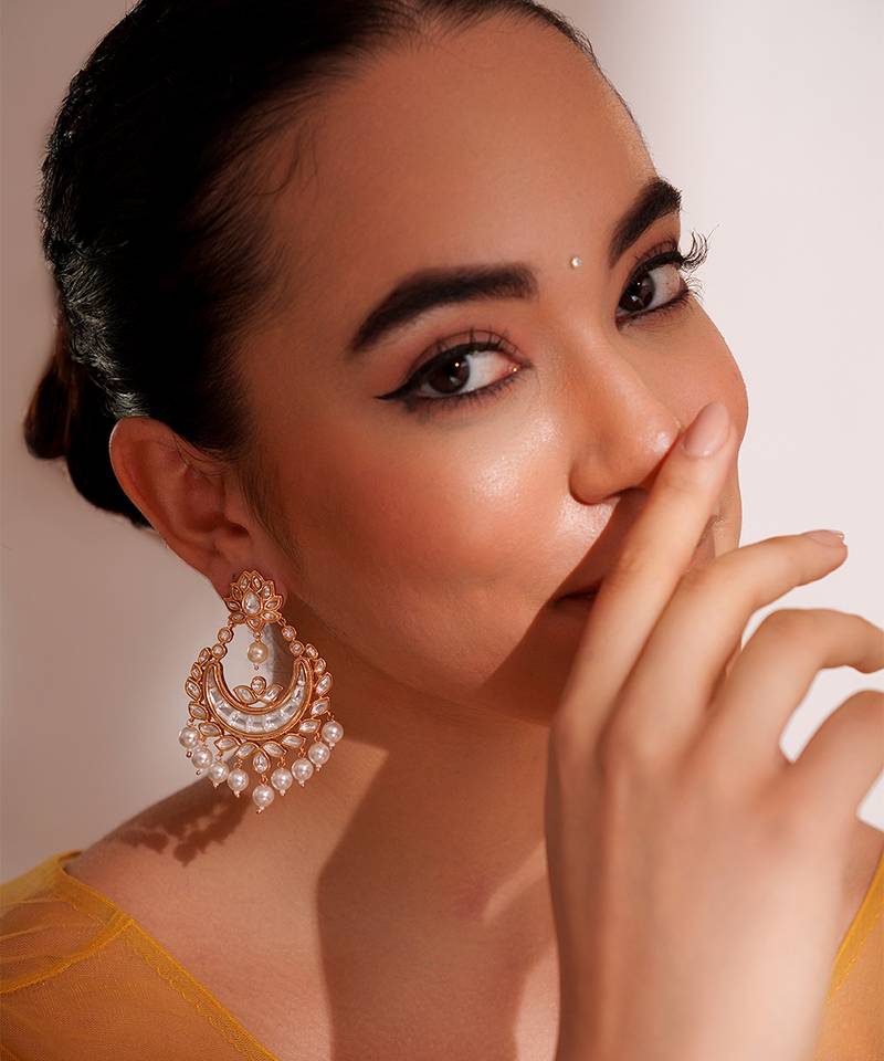 Gold plated kundan chandbali earrings