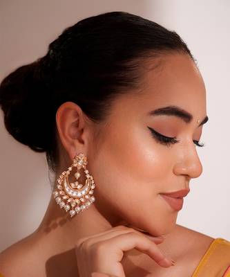 Gold plated kundan chandbali earrings 3