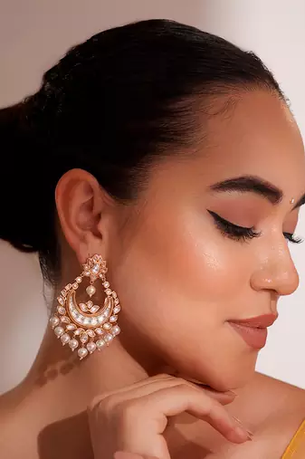 Gold plated kundan chandbali earrings
