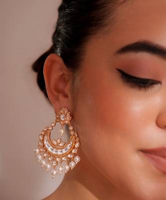Gold plated kundan chandbali earrings 4