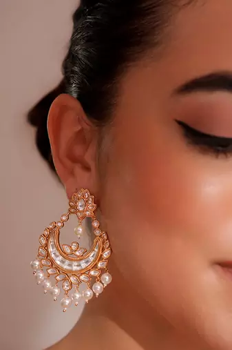 Gold plated kundan chandbali earrings