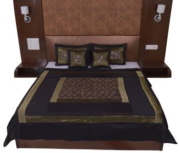 Polysilk Hand Gold Print Bed Cover Set 3