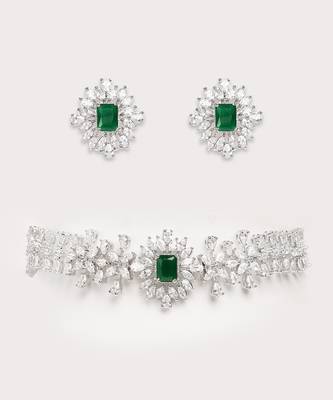 Silver plated choker necklace set 2