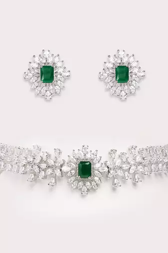 Silver plated choker necklace set