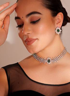 Silver plated choker necklace set 1