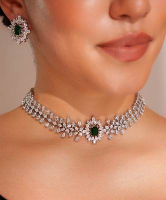 Silver plated choker necklace set 3