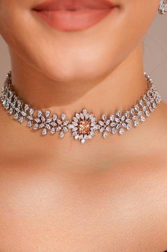 Silver plated choker necklace set