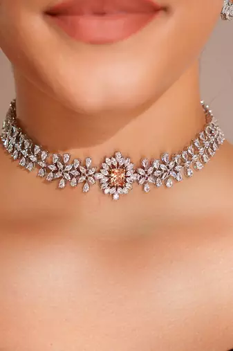 Silver plated choker necklace set