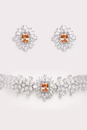 Silver plated choker necklace set