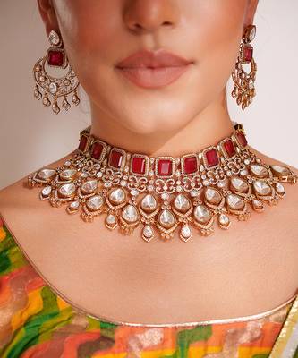 Two stoned choker necklace set 1