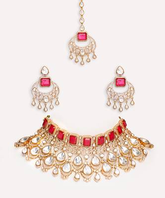 Two stoned choker necklace set 3