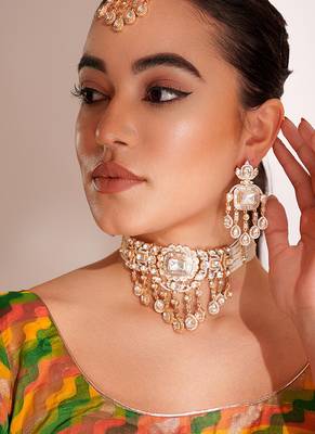 Gold plated kundan choker necklace set 1