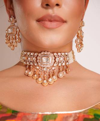 Gold plated kundan choker necklace set 2