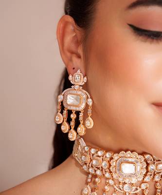 Gold plated kundan choker necklace set 3
