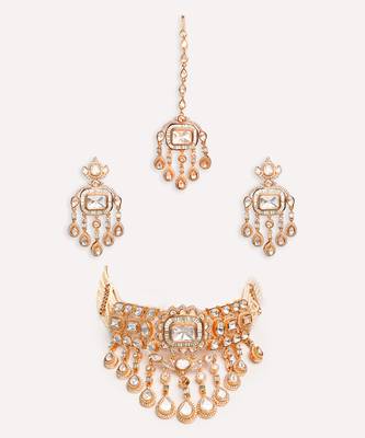 Gold plated kundan choker necklace set 4