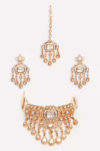 Gold plated kundan choker necklace set