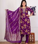 Vatican silk  printed  straight  kurti-pant-dupatta  set