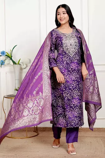 Vatican silk  printed  straight  kurti-pant-dupatta  set