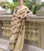 Off white & beige cotton linen silk golden weaving  office wear saree