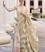 Off white & beige cotton linen silk golden weaving  office wear saree
