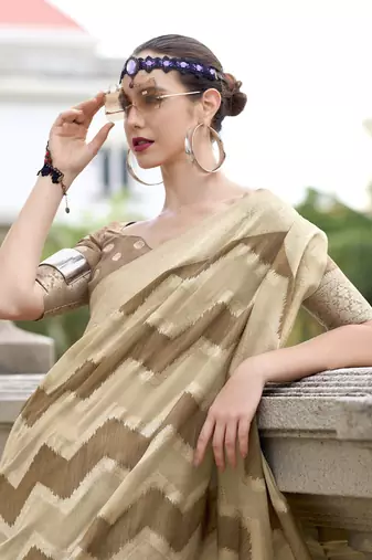 Off white & beige cotton linen silk golden weaving  office wear saree