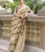 Coffee & beige cotton linen silk golden weaving office wear saree