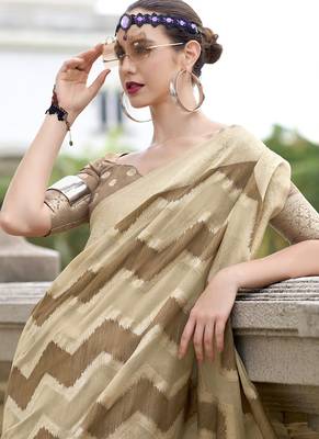 Coffee & beige cotton linen silk golden weaving office wear saree 2