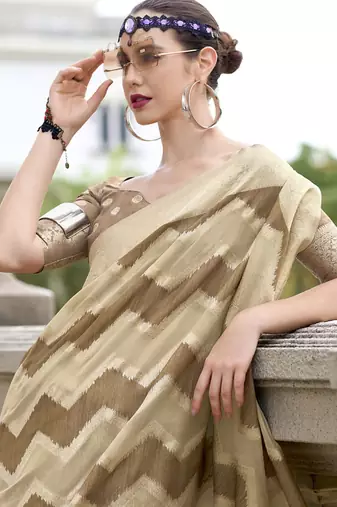Coffee & beige cotton linen silk golden weaving office wear saree