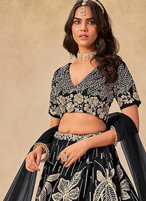 Black Embroidered Art Silk Reception Lehenga Choli 1