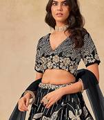 Black Embroidered Art Silk Reception Trendy Lehenga Choli