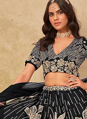 Black Embroidered Art Silk Reception Lehenga Choli 2