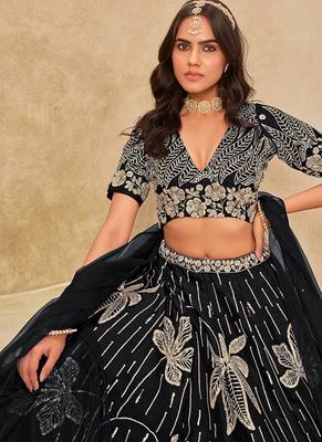 Black Embroidered Art Silk Reception Lehenga Choli 3