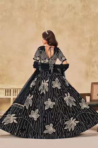 Black Embroidered Art Silk Reception Lehenga Choli