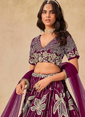 Wine Embroidered Art silk blend Reception Lehenga Choli 1