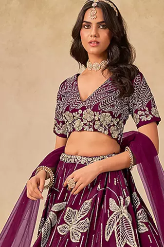 Wine Embroidered Art Silk Reception Trendy Lehenga Choli