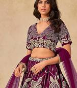 Wine Embroidered Art Silk Reception Trendy Lehenga Choli