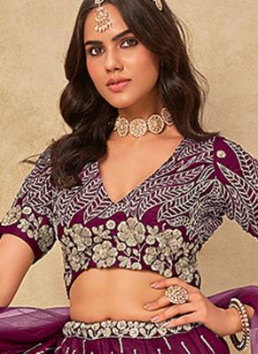 Wine Embroidered Art silk blend Reception Lehenga Choli 2