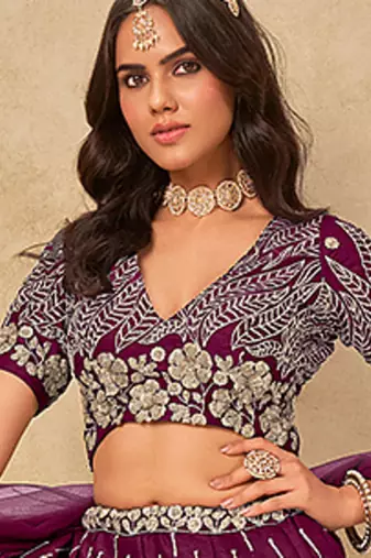 Wine Embroidered Art silk blend Reception Lehenga Choli