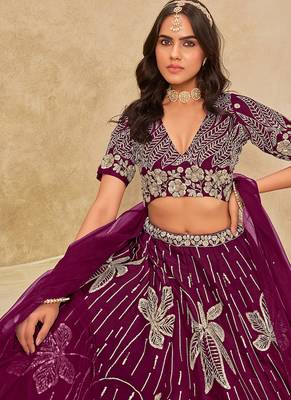 Wine Embroidered Art silk blend Reception Lehenga Choli 3