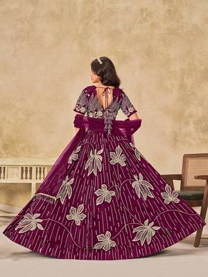 Wine Embroidered Art silk blend Reception Lehenga Choli 4
