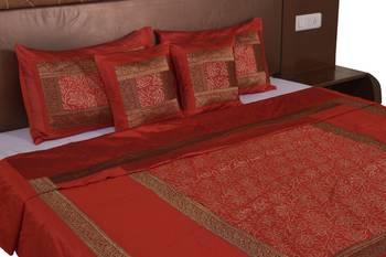 Polysilk Hand Gold Print Bed Cover Set 3