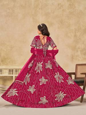 Hot Pink Embroidered Art silk blend Reception Lehenga Choli 4